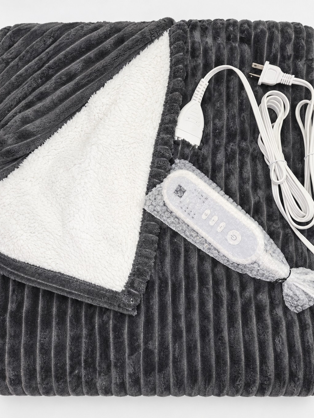 Twin Electric Heated Blanket 62 × 84 in. Charcoal Gray Sherpa